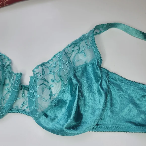 Vintage Christian Dior Bra Embroidered Lace Satin Blue Size 34D - Picture 5 of 13